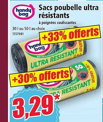 sacs poubelle ultra résistants à poignées coulissantes handy bag