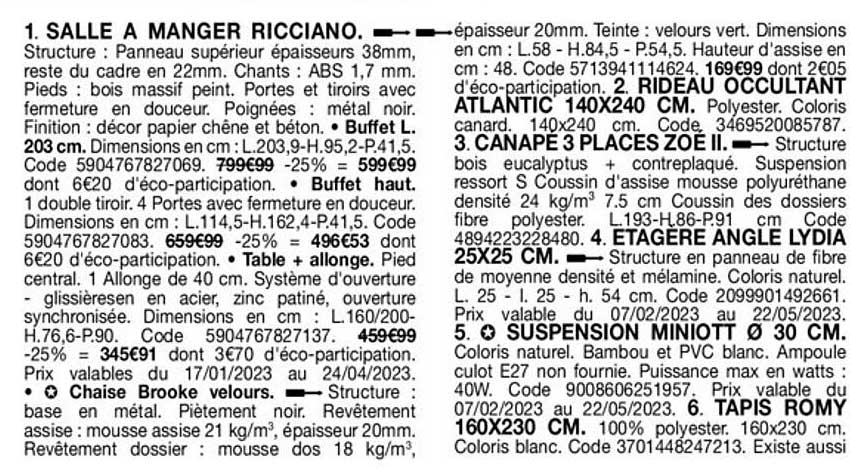 salle à manger ricciano, rideau occultant atlantic 140 x 240 cm, canapé 3 places zoé II, étagère angle lydia 25 x 25 cm, suspension miniott ø 30 cm, tapis romy 160 x 230 cm