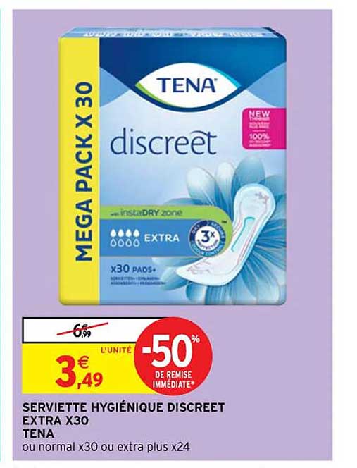 serviette hygiénique discreet extra x30 tena
