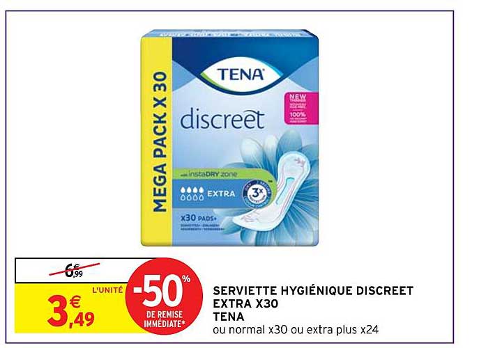 serviette hygiénique discreet extra x30 tena