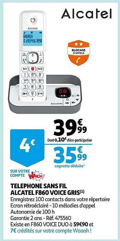 téléphone sans fil alcatel f860 voice gris