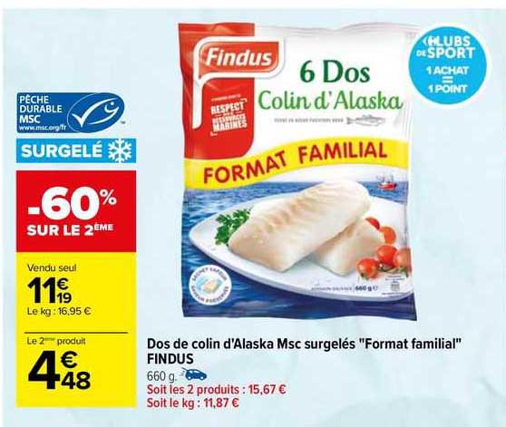 dos de colin d'alaska msc surgelés "format familial" findus