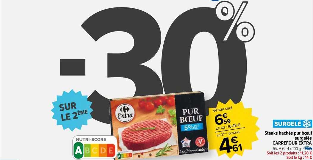 Steaks Hachés Pur Bœuf Surgelés Carrefour Extra