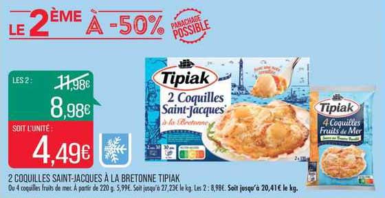 2 Coquilles Saint-jacques à La Bretonne Tipiak