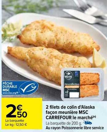 2 filets de colin d'alaska façon meunière msc carrefour le marché