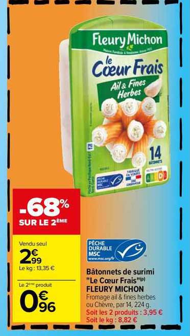 bâtonnets du surimi "le cœur frais" fleury michon