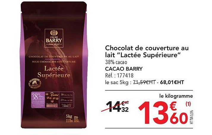 chocolat de couverture au lait "lactée supérieure" cacao barry