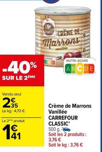 Crème De Marrons Vanillée Carrefour Classic'
