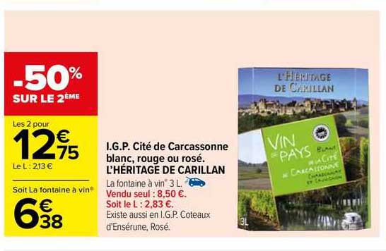 i.g.p. cité de carcassonne blanc, rouge ou rosé l'héritage de carillan