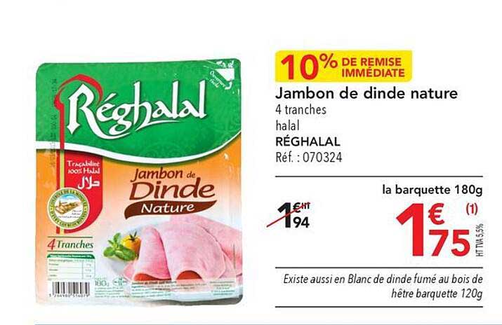 Jambon De Dinde Nature 4 Tranches Halal Réghalal
