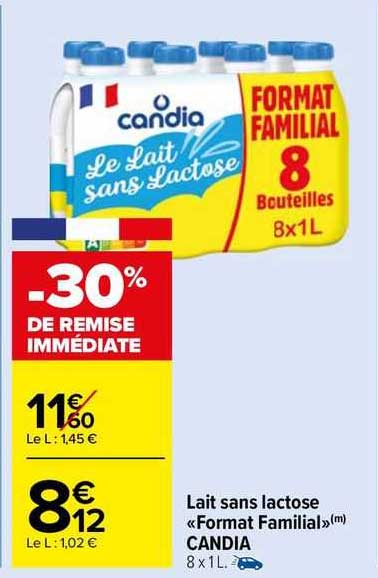 lait sans lactose «format familial» candia