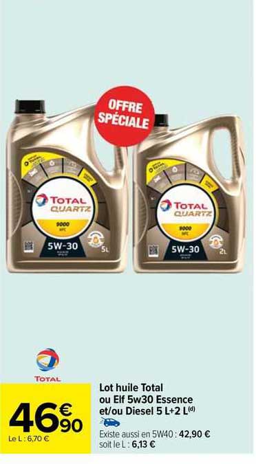 lot huile total ou elf 5w30 essence et/ou diesel 5l+2l
