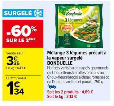 Mélange 3 Légumes Précuit à La Vapeur Surgelé Bonduelle
