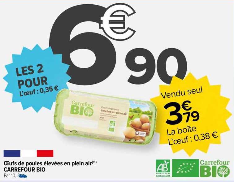 œufs de poules élevées en plein air carrefour bio