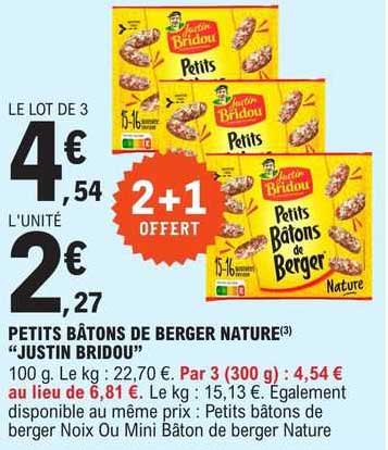 petits bâtons de berger nature "justin bridou"