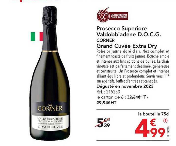 prosecco superiore valdobbiadene d.o.c.g. corner grand cuvée extra dry