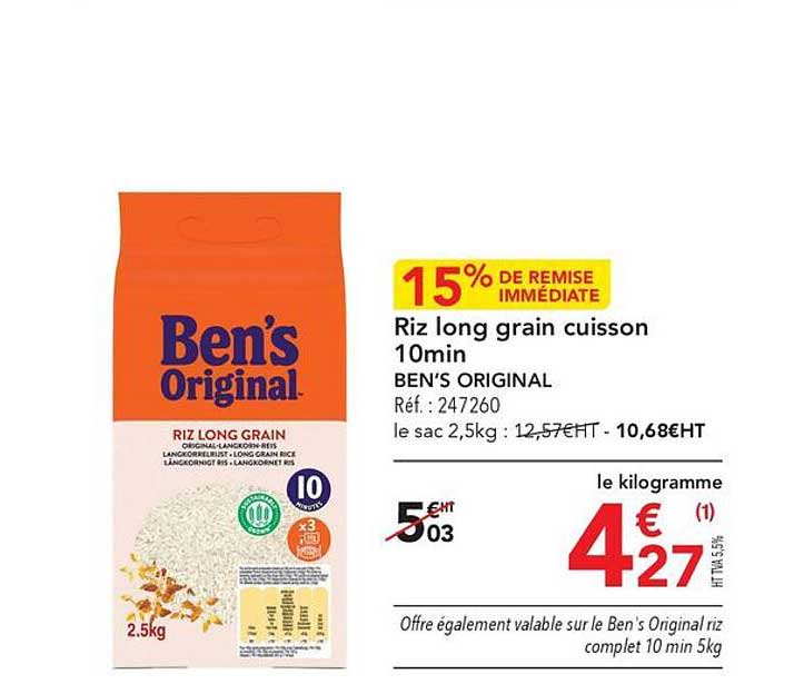 riz long grain cuisson 10 min ben's original