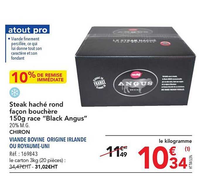 steak haché rond façon bouchière 150g race "black angus" chiron