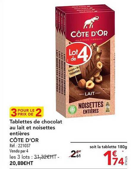 Tablettes De Chocolat Au Lait Et Noisettes Entières Côte D'or