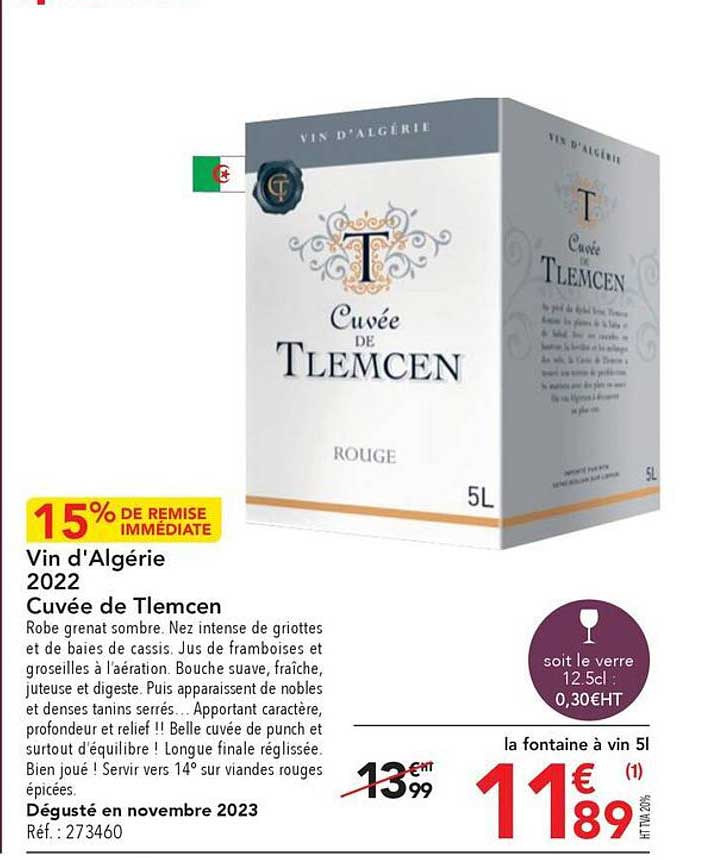vin d'algérie 2022 cuvée de tlemcen