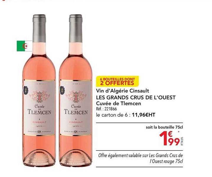 vin d'algérie cinsault les grands crus de l'ouest cuvée de tlemcen