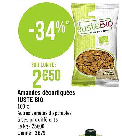amandes décortiquées juste bio