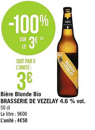 bière blonde bio brasserie de vezelay 4.6% vol.