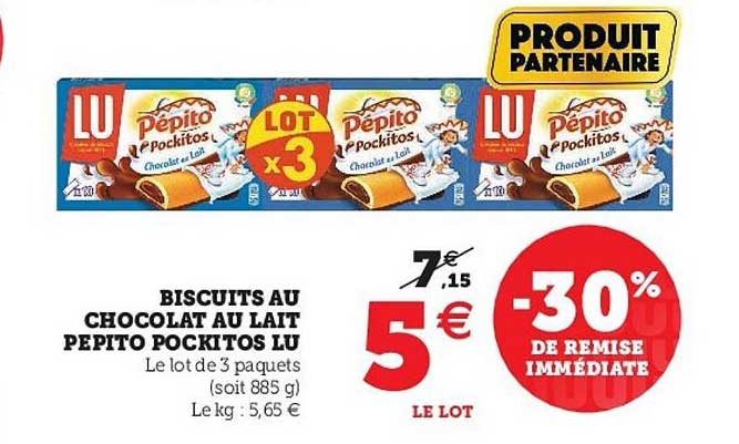 biscuits au chocolat au lait pepito pockitos lu