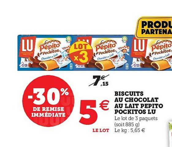 biscuits au chocolat au lait pepito pockitos lu