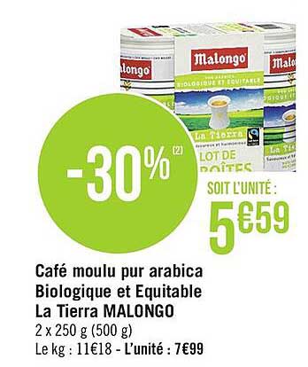 café moulu pur arabica biologique et équitable la tierra malongo