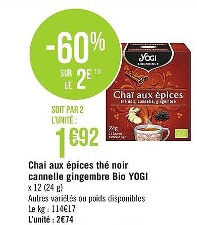chai aux épices thé noir cannelle gingembre bio yogi