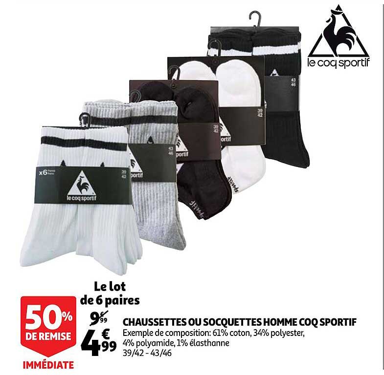 chaussettes ou socquettes homme coq sportif