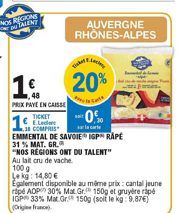 emmental de savoie igp râpé 31% mat. gr. "nos régions ont du talent"