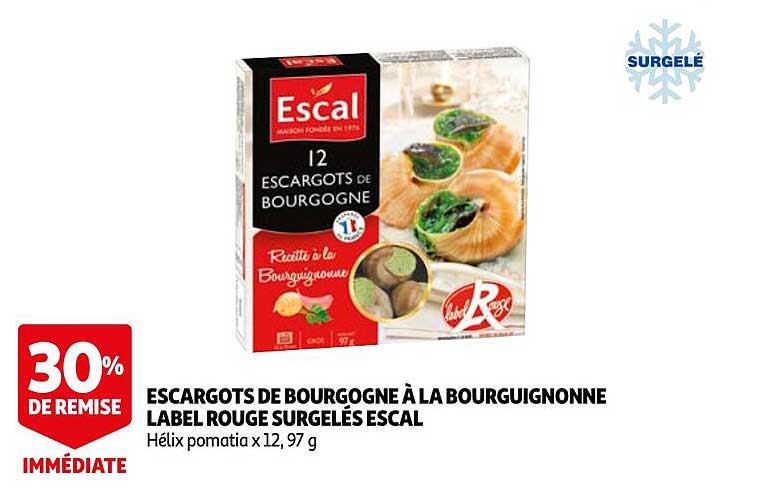 escargots de bourgogne à la bourguignonne label rouge surgelés escal