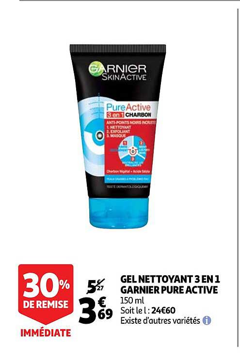 Gel Nettoyant 3 En 1 Garnier Pure Active