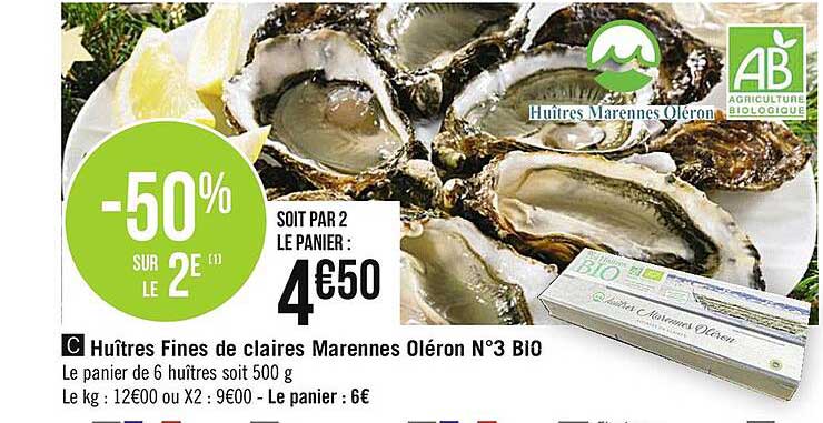 huîtres fines de claires marennes oléron n°3 bio