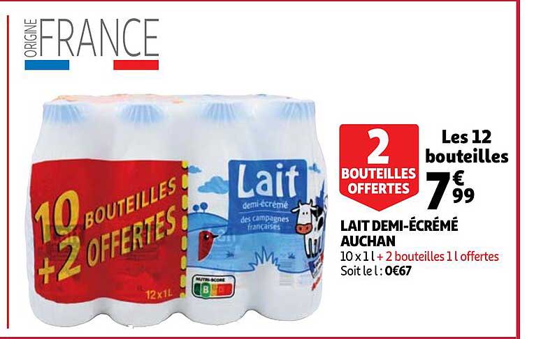 lait demi-écrémé auchan