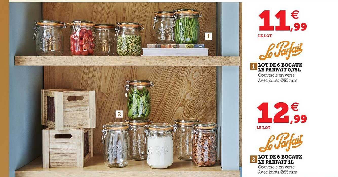 lot de 6 bocaux le parfait 0,75l, lot de 6 bocaux le parfait 1l