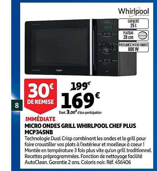 micro ondes grill whirlpool chef plus
