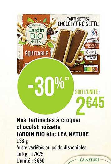 nos tartinettes à croquer chocolat noisette jardin bio étic lea nature
