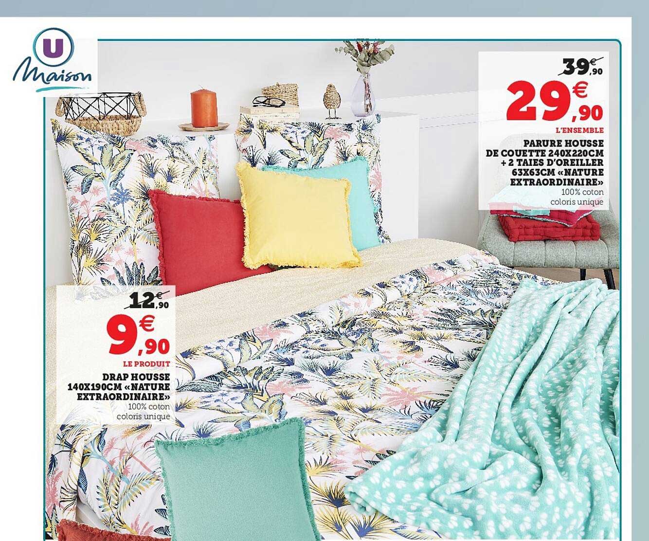 parure housse de couette 240 x 220 cm + 2 taies d'oreiller 63x63 cm "nature extraordinaire", drap housse 140x190cm "nature extraordinaire"