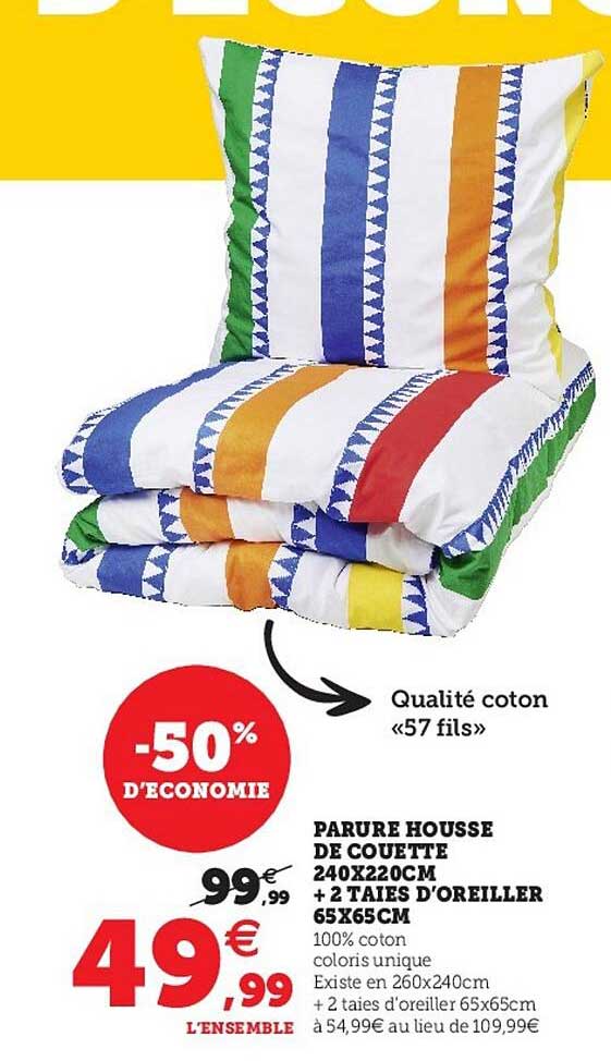 parure housse de couette 240x220cm + 2 taies d'oreiller 65x65cm