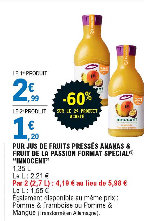 pur jus de fruits pressés ananas & fruit de la passion format spécial "innocent"