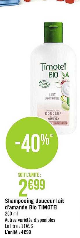 shampooing douceur lait d'amande bio timotei