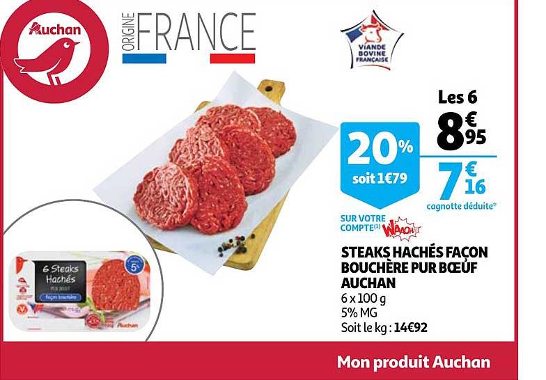 steaks hachés façon bouchère pur bœuf auchan