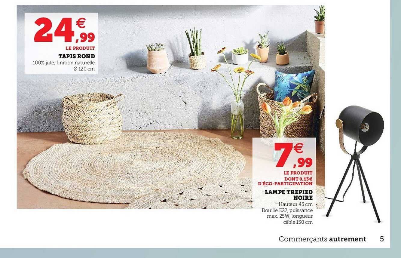 Tapis Rond, Lampe Trepied Noire