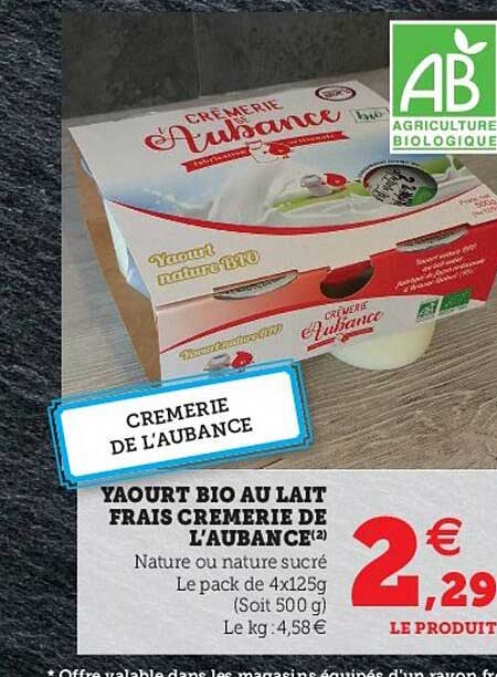 yaourt bio au lait frais crémerie de l'aubance