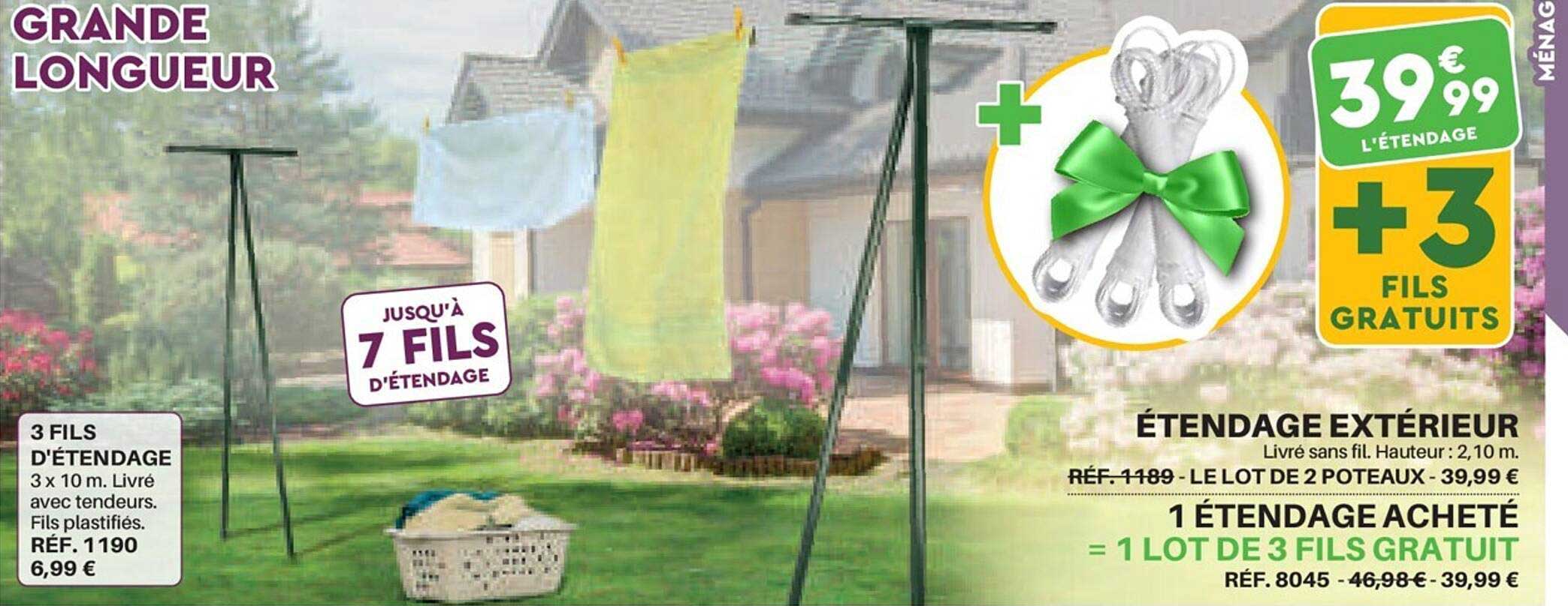 3 fils d'étendage, étendage extérieur