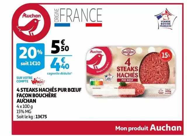 4 steaks hachés pur bœuf façon bouchère auchan