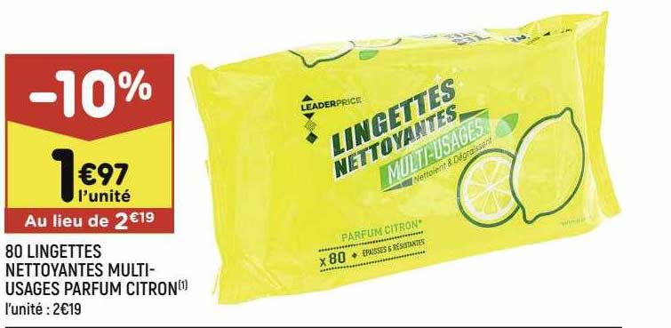 80 lingettes nettoyantes multi-usages parfum citron